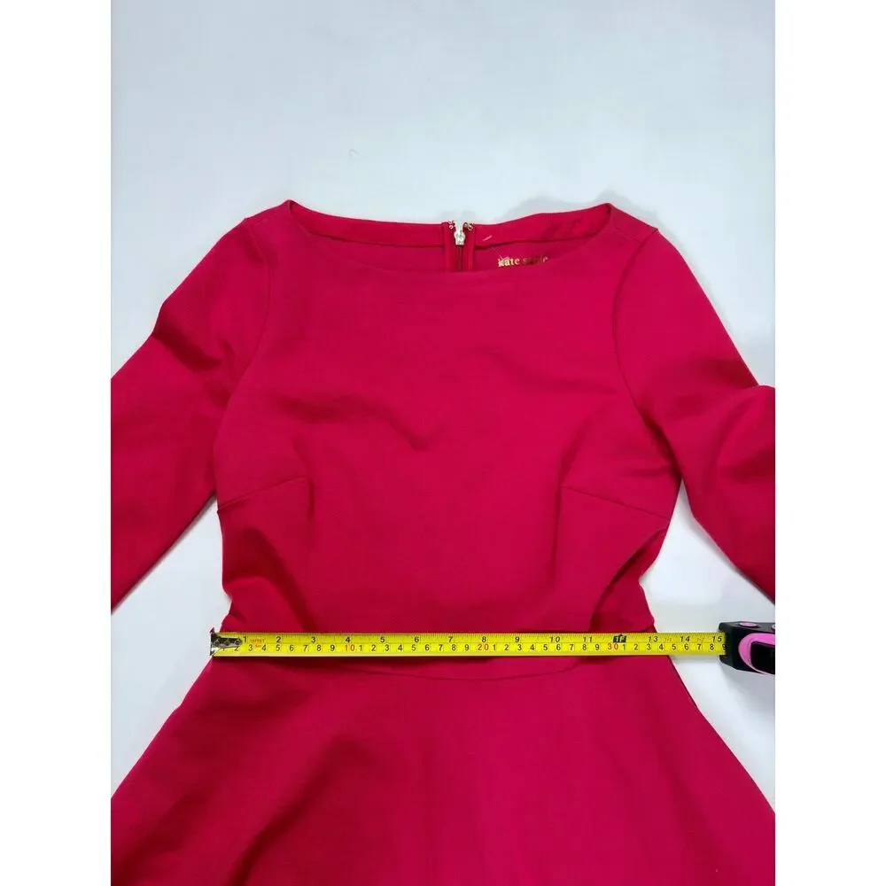 Kate Spade New York Red Fit & Flare Dress 3/4 Sleeve Pocket Dress XS $198 Retail